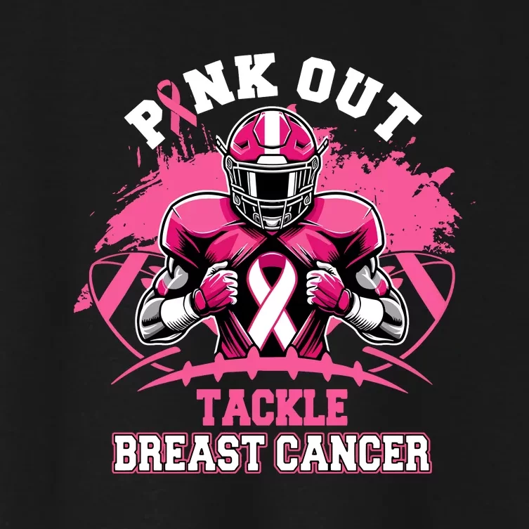 Out Tackle Breast Cancer Awareness Month Football Season Women's Crop Top Tee