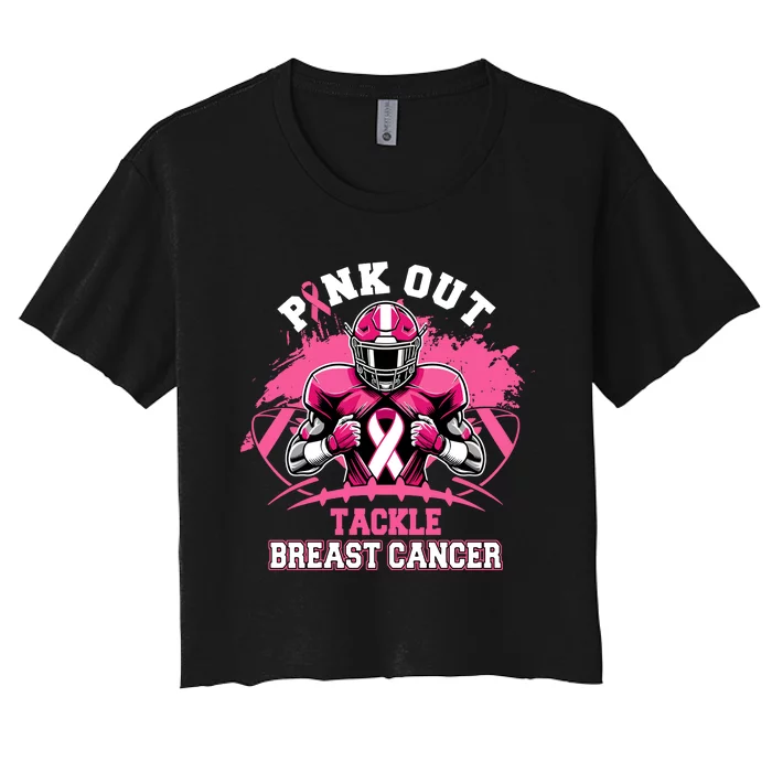 Out Tackle Breast Cancer Awareness Month Football Season Women's Crop Top Tee