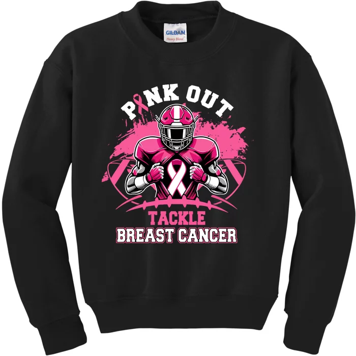 Out Tackle Breast Cancer Awareness Month Football Season Kids Sweatshirt