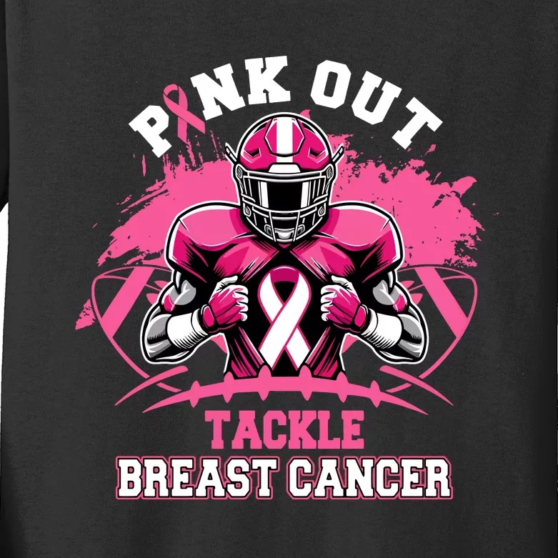 Out Tackle Breast Cancer Awareness Month Football Season Kids Long Sleeve Shirt