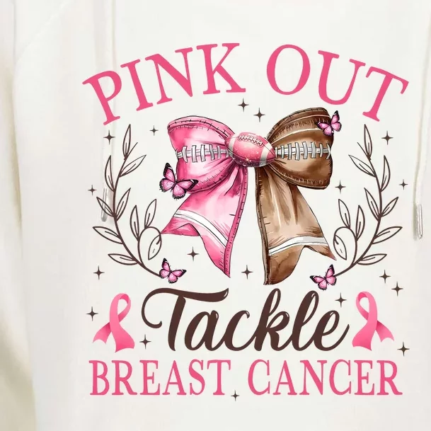 Out Tackle Breast Cancer Football Coquette Bow Womens Funnel Neck Pullover Hood