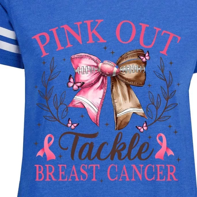 Out Tackle Breast Cancer Football Coquette Bow Enza Ladies Jersey Football T-Shirt