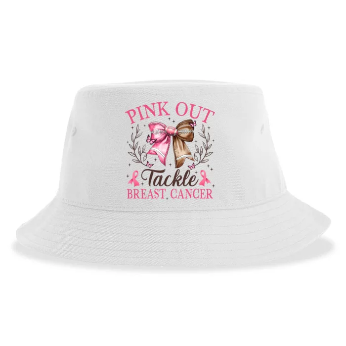 Out Tackle Breast Cancer Football Coquette Bow Sustainable Bucket Hat