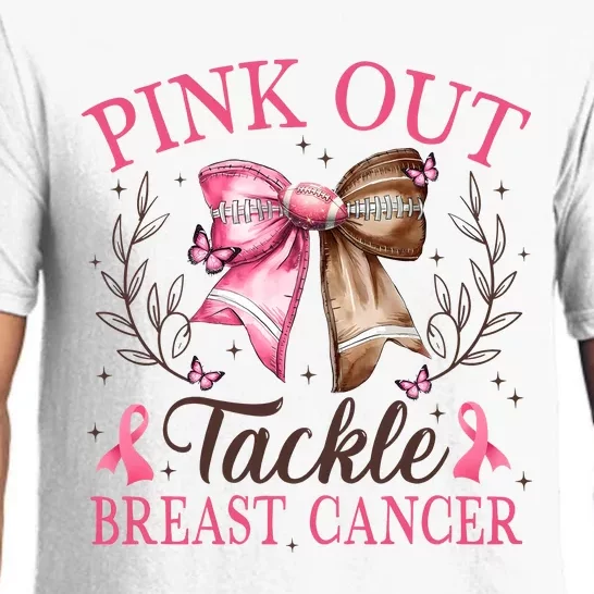 Out Tackle Breast Cancer Football Coquette Bow Pajama Set