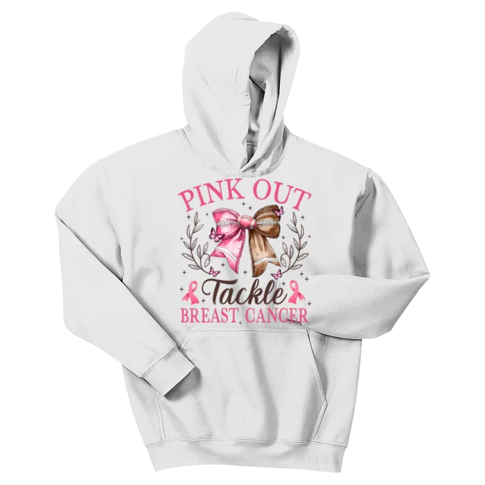 Out Tackle Breast Cancer Football Coquette Bow Kids Hoodie