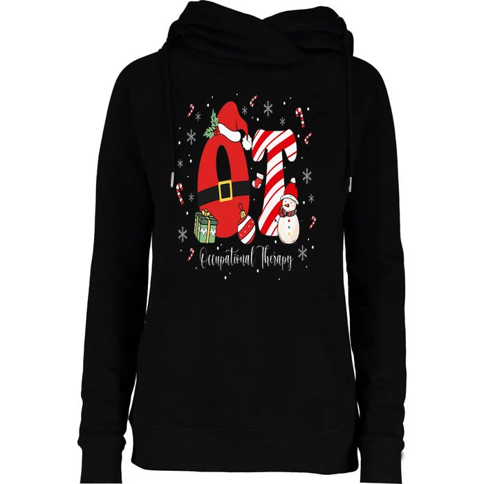 Occupational Therapy Christmas Santa Hat OT Therapist Womens Funnel Neck Pullover Hood