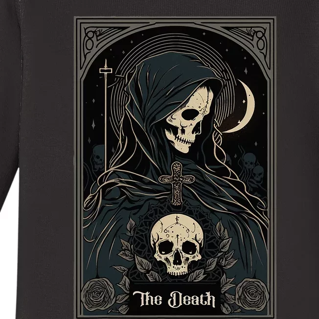 Occult Tarot Card The Death Skeleton Goth Dark Witchcraft Baby Long Sleeve Bodysuit