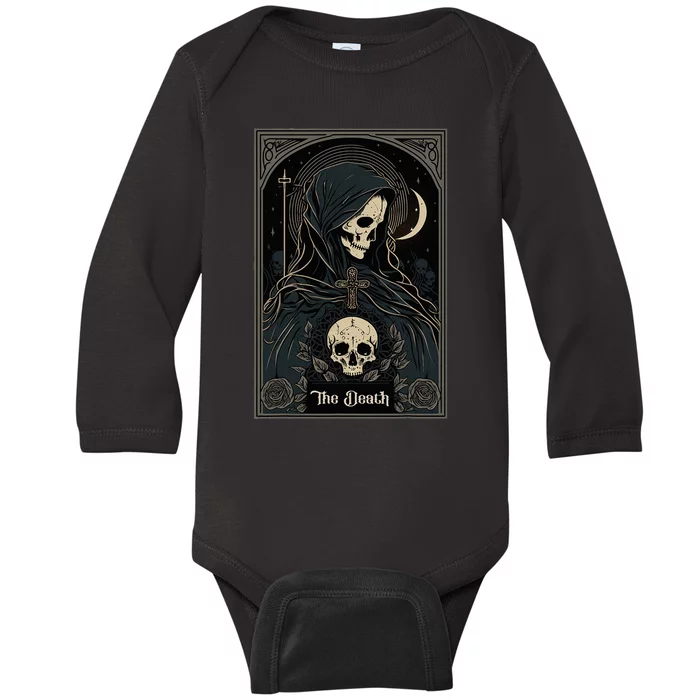 Occult Tarot Card The Death Skeleton Goth Dark Witchcraft Baby Long Sleeve Bodysuit