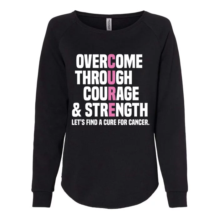 Overcome Through Courage And Strength Cure Cancer Awareness Gift Womens California Wash Sweatshirt