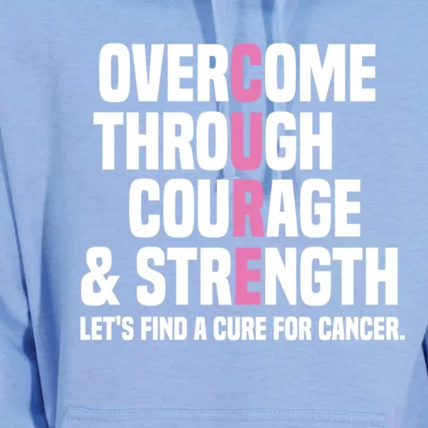 Overcome Through Courage And Strength Cure Cancer Awareness Gift Unisex Surf Hoodie