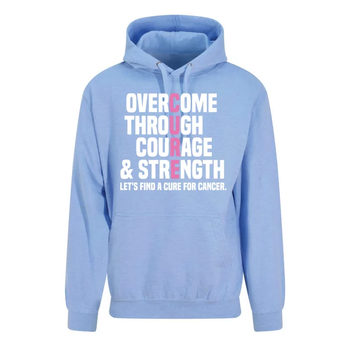 Overcome Through Courage And Strength Cure Cancer Awareness Gift Unisex Surf Hoodie