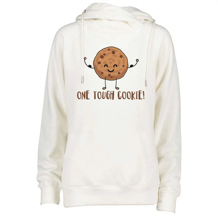 One Tough Cookie Cute Chocolate Chip Cookie With Muscles Womens Funnel Neck Pullover Hood