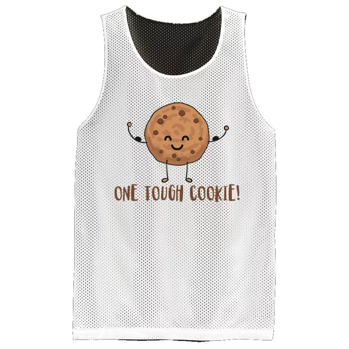 One Tough Cookie Cute Chocolate Chip Cookie With Muscles Mesh Reversible Basketball Jersey Tank