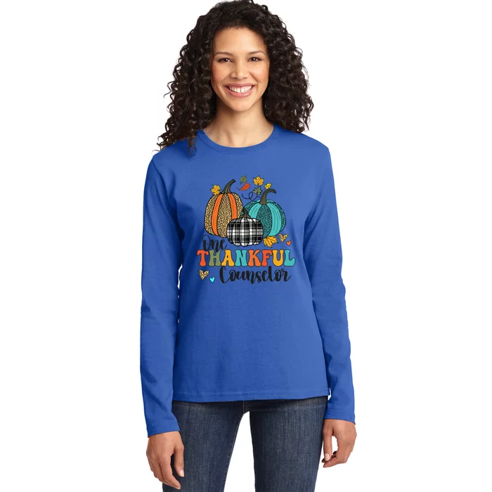 One Thankful Counselor School Pumpkins Thanksgiving Fall Gift Ladies Long Sleeve Shirt