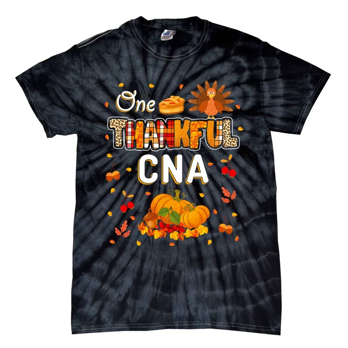 One Thankful Cna Fall Leaves Autumn Cna Thanksgiving Tie-Dye T-Shirt