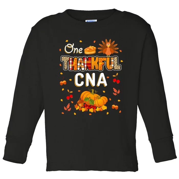 One Thankful Cna Fall Leaves Autumn Cna Thanksgiving Toddler Long Sleeve Shirt