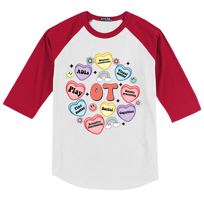 Occupational Therapy Candy Heart Valentines Day Kids Colorblock Raglan Jersey