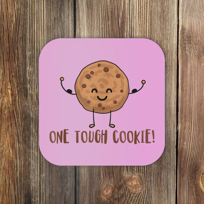 One Tough Cookie Cute Chocolate Chip Cookie With Muscles Coaster