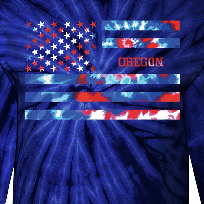 Oregon Tie Dye Red White Blue Patriotic America W Usa Flag Tie-Dye Long Sleeve Shirt