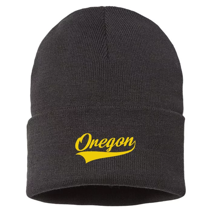 Oregon Throwback Design Print Classic Sustainable Knit Beanie