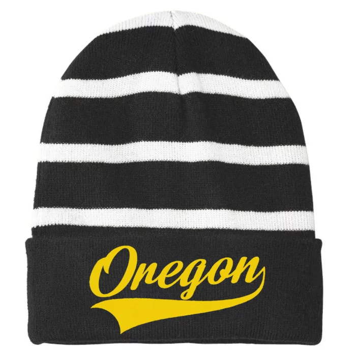 Oregon Throwback Design Print Classic Striped Beanie with Solid Band