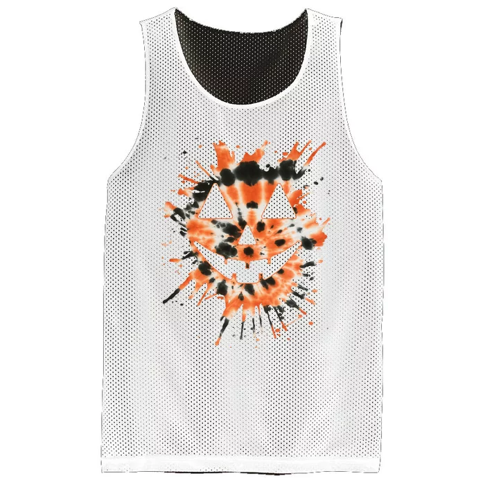 Orange Tie Dye Jack O Lantern Face Hippie Halloween Mesh Reversible Basketball Jersey Tank