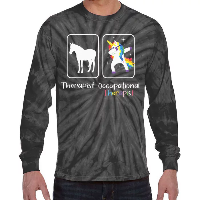 Occupational Therapist Dabbing Unicorn Healthcare Worker Tie-Dye Long Sleeve Shirt