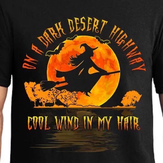 On The Dark Desert Highway Witch Riding Broom Night Hippies Cute Gift Pajama Set