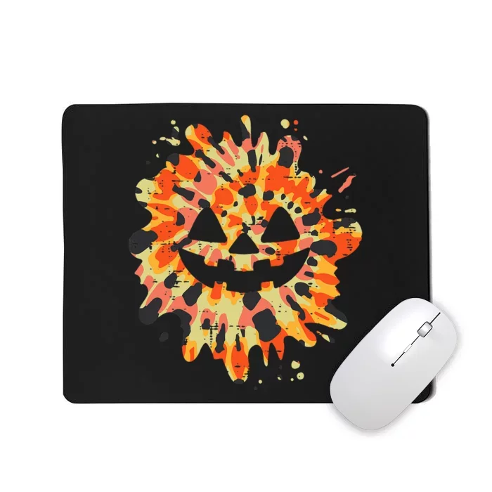 Orange Tie Dye Pumpkin Face Jack O Lantern Halloween Hippie Mousepad