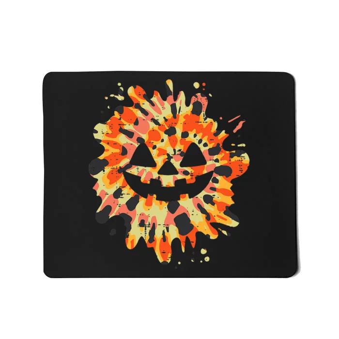 Orange Tie Dye Pumpkin Face Jack O Lantern Halloween Hippie Mousepad