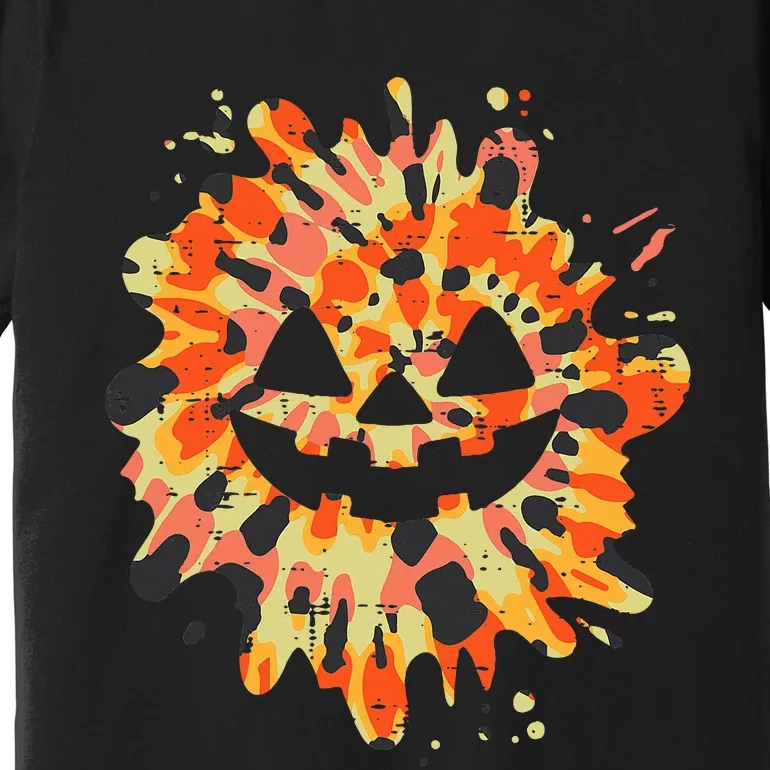 Orange Tie Dye Pumpkin Face Jack O Lantern Halloween Hippie Premium T-Shirt