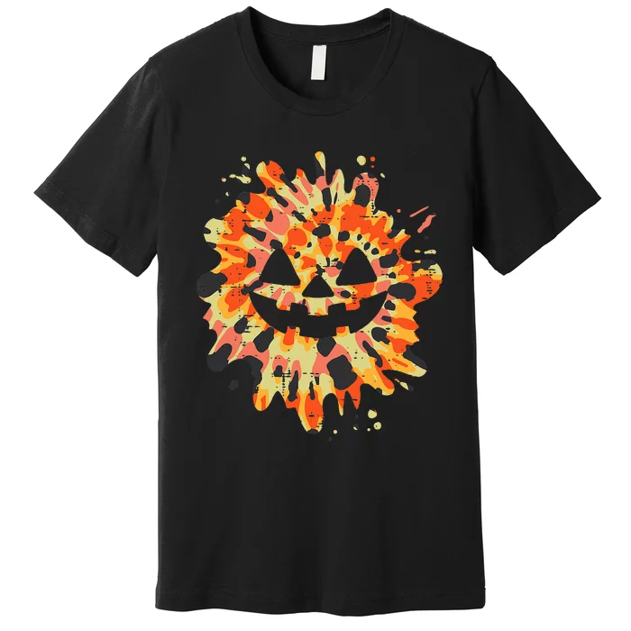 Orange Tie Dye Pumpkin Face Jack O Lantern Halloween Hippie Premium T-Shirt