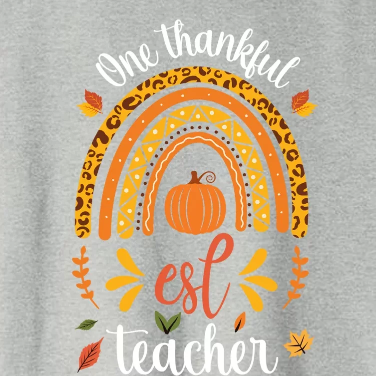 One Thankful Esl Teacher Leopard Rainbow Thanksgiving Gift Women's Crop Top Tee