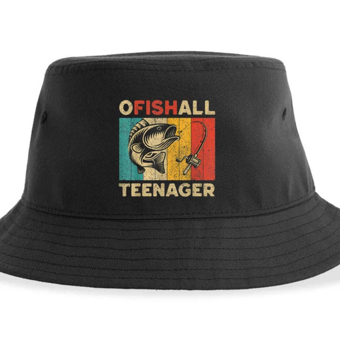 Ofishally Teenager Funny Vintage Fishing Jokes Fisherman Bass Fish Sustainable Bucket Hat