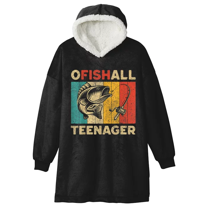 Ofishally Teenager Funny Vintage Fishing Jokes Fisherman Bass Fish Hooded Wearable Blanket