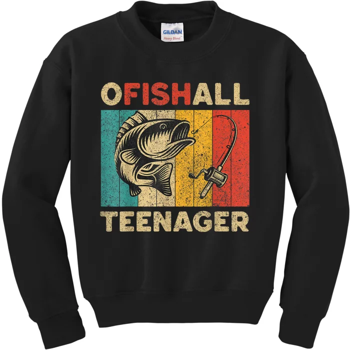 Ofishally Teenager Funny Vintage Fishing Jokes Fisherman Bass Fish Kids Sweatshirt