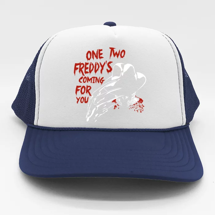 One Two Freddys Coming For You Horror Halloween Trucker Hat