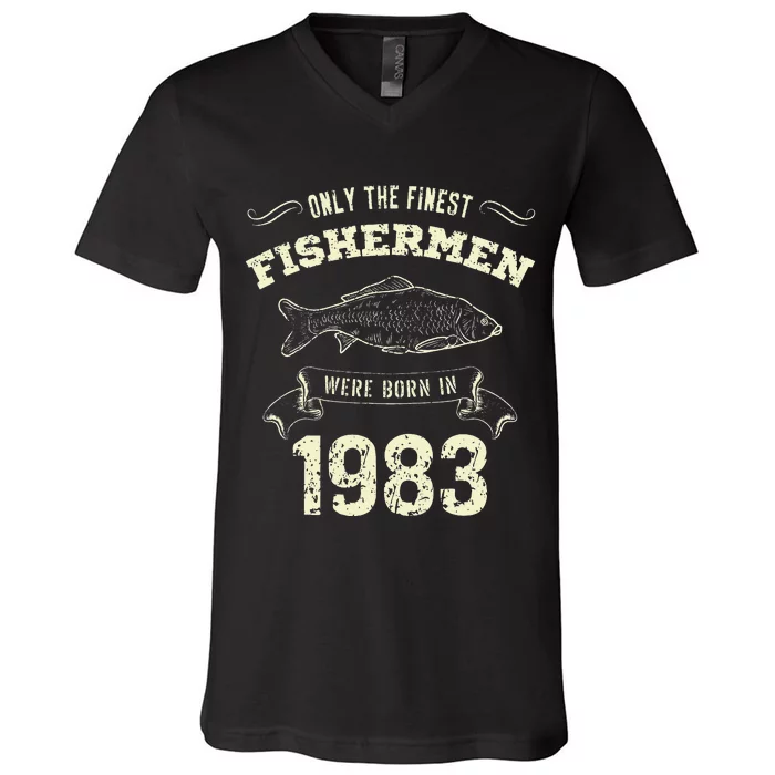 Only The Finest Fisher Were Born In 1983 Funny Fishing V-Neck T-Shirt