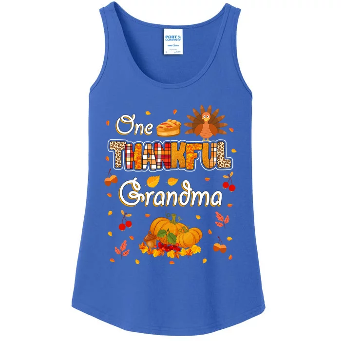 One Thankful Grandma Fall Leaves Autumn Grandma Thanksgiving Gift Ladies Essential Tank