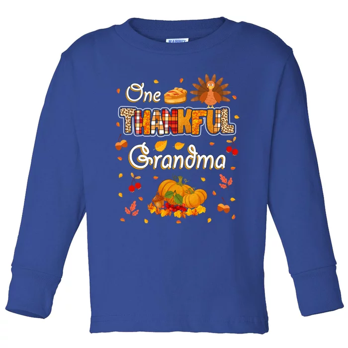 One Thankful Grandma Fall Leaves Autumn Grandma Thanksgiving Gift Toddler Long Sleeve Shirt