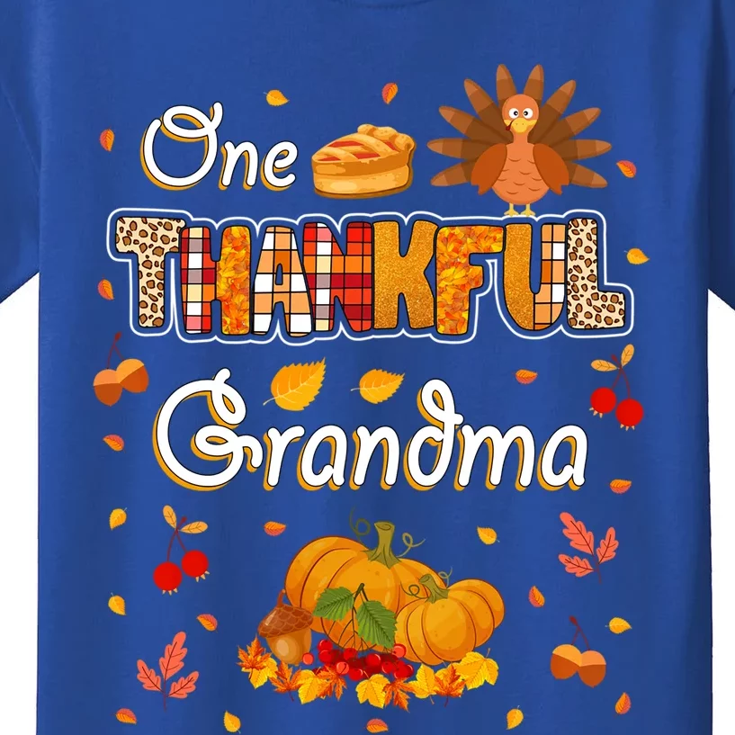 One Thankful Grandma Fall Leaves Autumn Grandma Thanksgiving Gift Kids T-Shirt