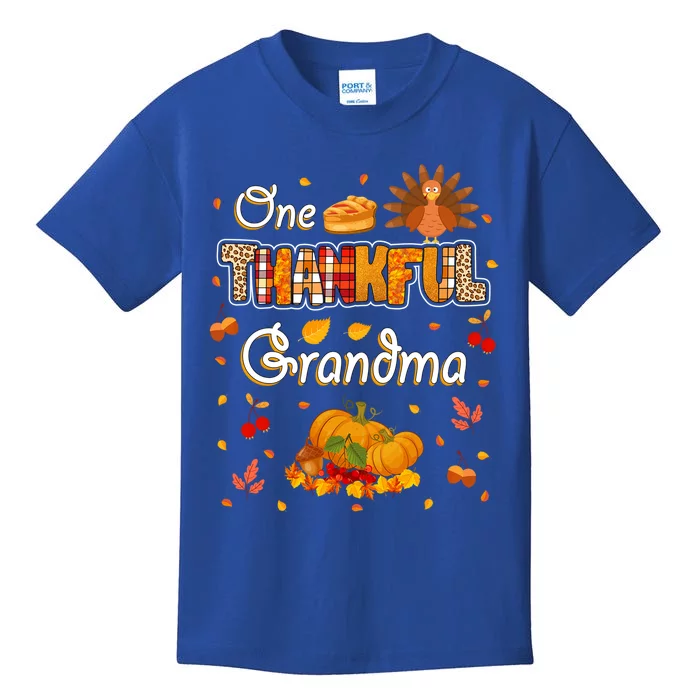 One Thankful Grandma Fall Leaves Autumn Grandma Thanksgiving Gift Kids T-Shirt