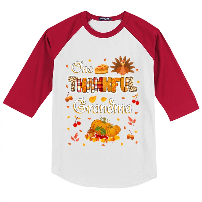 One Thankful Grandma Fall Leaves Autumn Grandma Thanksgiving Gift Kids Colorblock Raglan Jersey