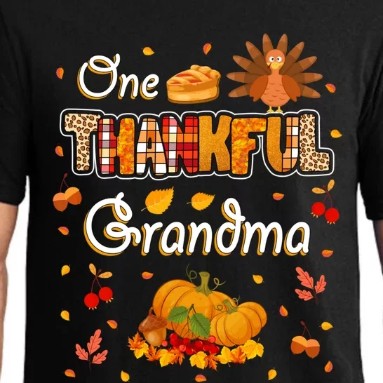 One Thankful Grandma Fall Leaves Autumn Grandma Thanksgiving Gift Pajama Set