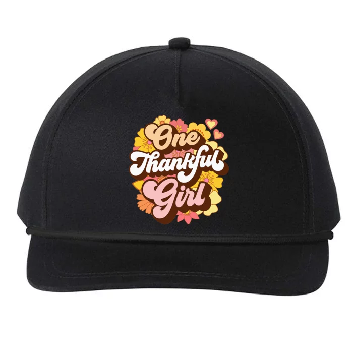 One Thankful Girl Retro Groovy Fall Thanksgiving Flowers Snapback Five-Panel Rope Hat