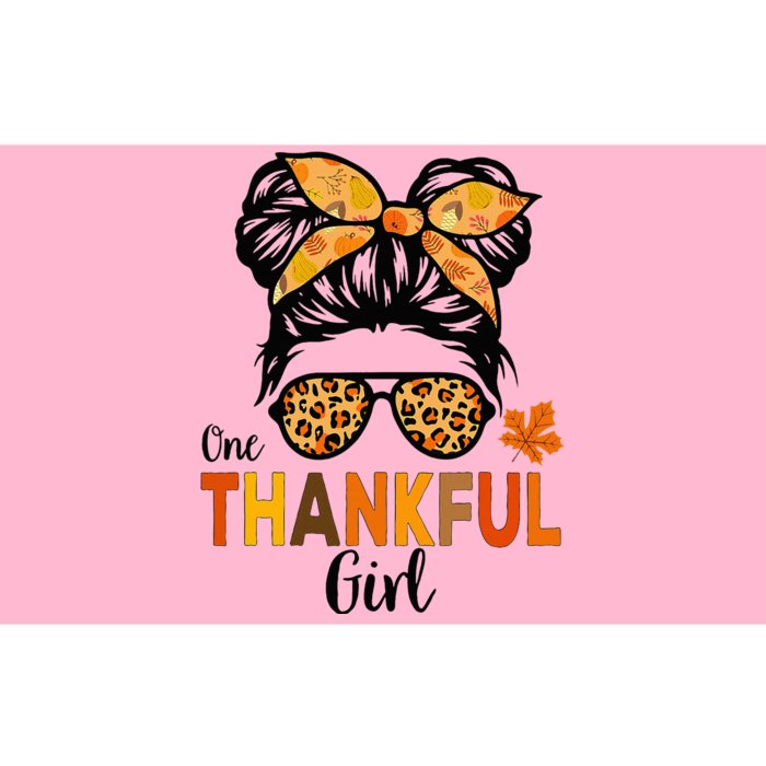 One Thankful Girl Thanksgiving Messy Bun Leopard Bumper Sticker