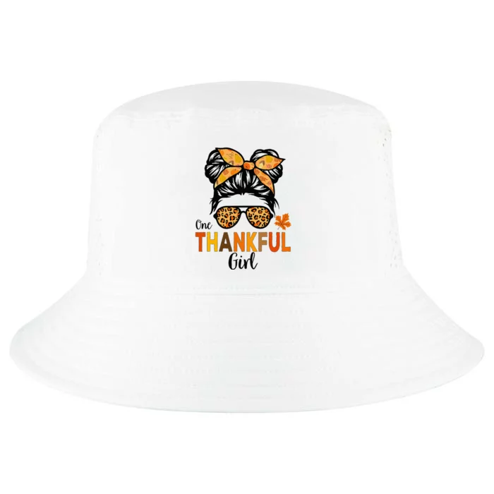 One Thankful Girl Thanksgiving Messy Bun Leopard Cool Comfort Performance Bucket Hat