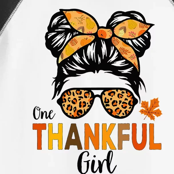 One Thankful Girl Thanksgiving Messy Bun Leopard Toddler Fine Jersey T-Shirt