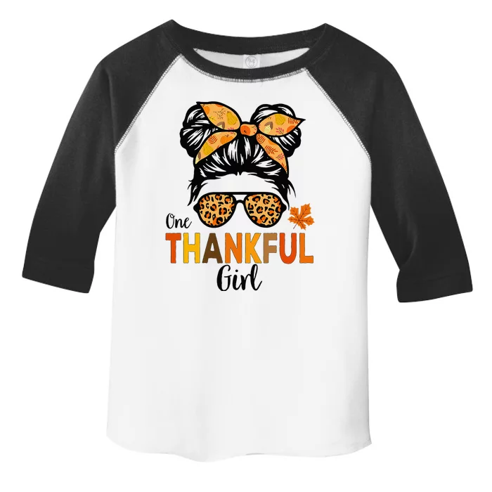 One Thankful Girl Thanksgiving Messy Bun Leopard Toddler Fine Jersey T-Shirt