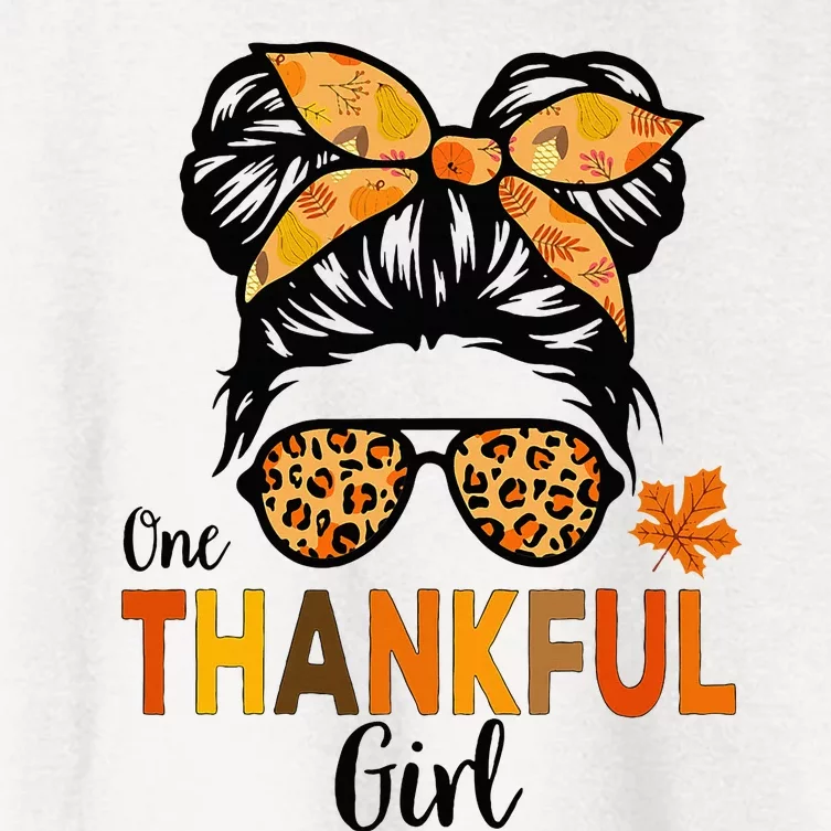 One Thankful Girl Thanksgiving Messy Bun Leopard Women's Crop Top Tee